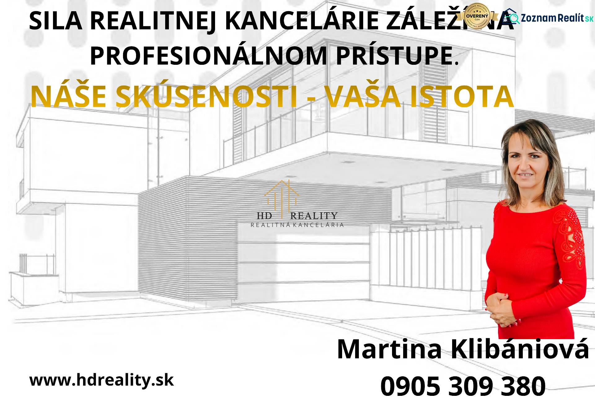 Realitní kancelář s profesionálním přístupem. Kontakt na Martinu Klibániovou a web HD Realty.
