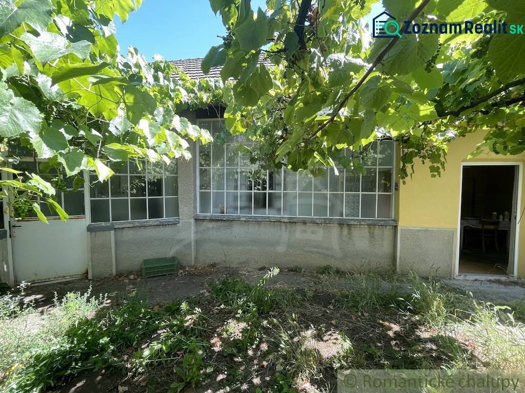 Rodinný dům v Tvrdošovcích s verandou obklopený zelení, zahrada s vinicí.