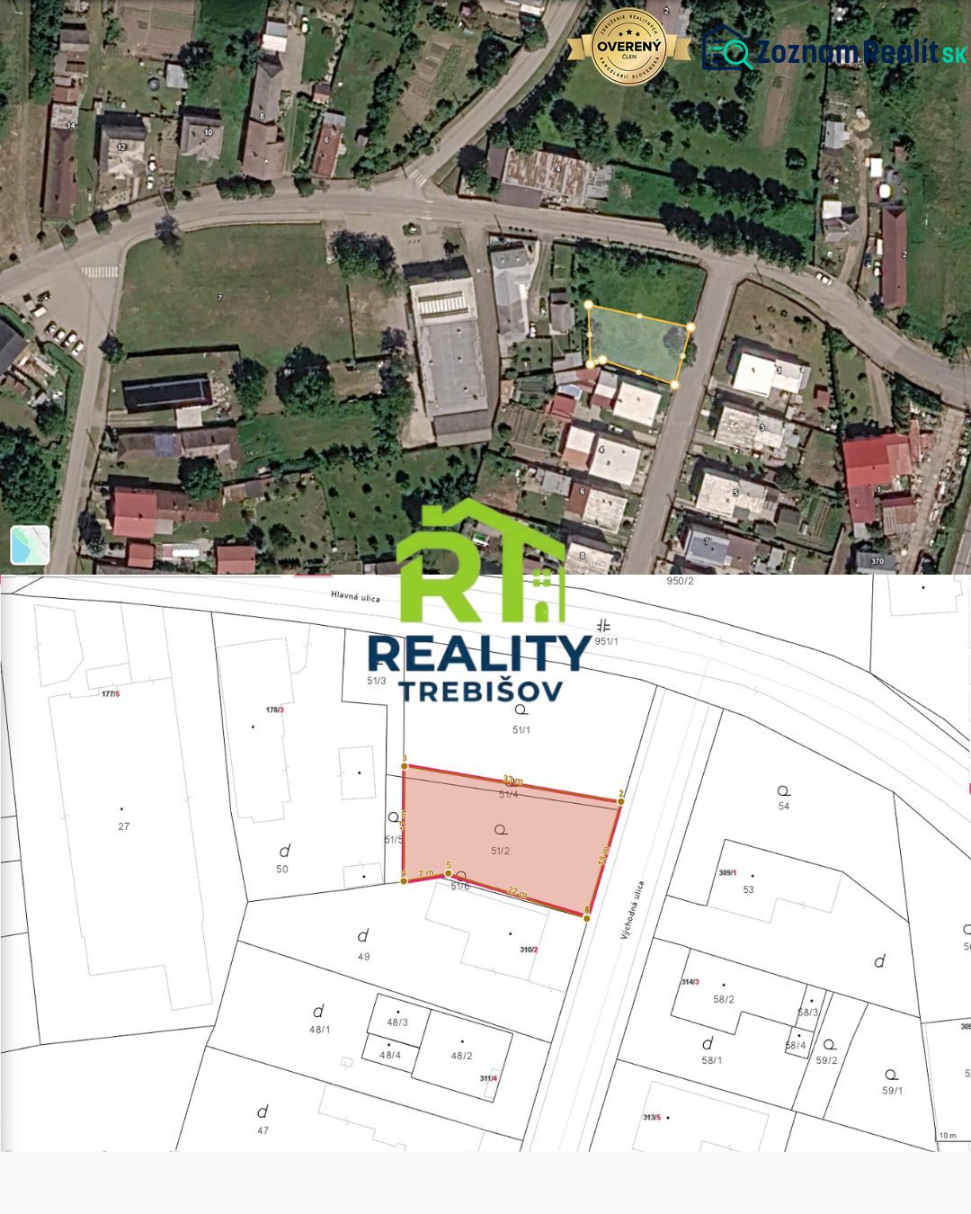 Mapa pozemku určeného k bydlení na Východní ulici v Nižním Žipově.