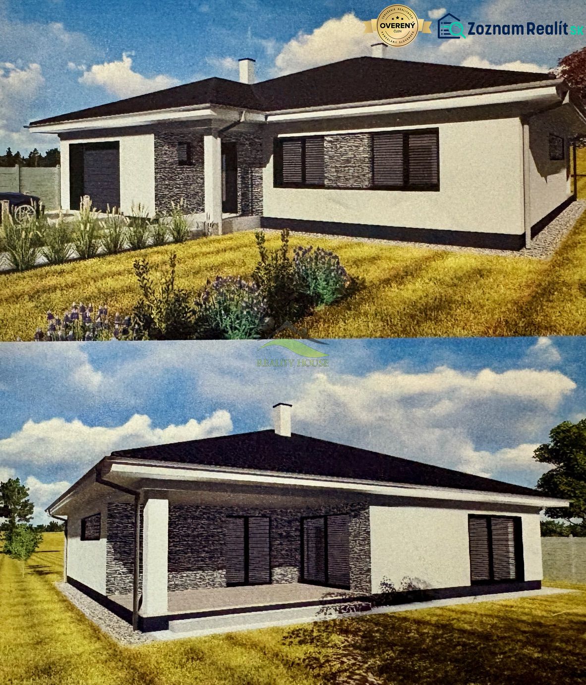 Rodinný dům v Dúbravce, s elegantní fasádou a upravenou zahradou.