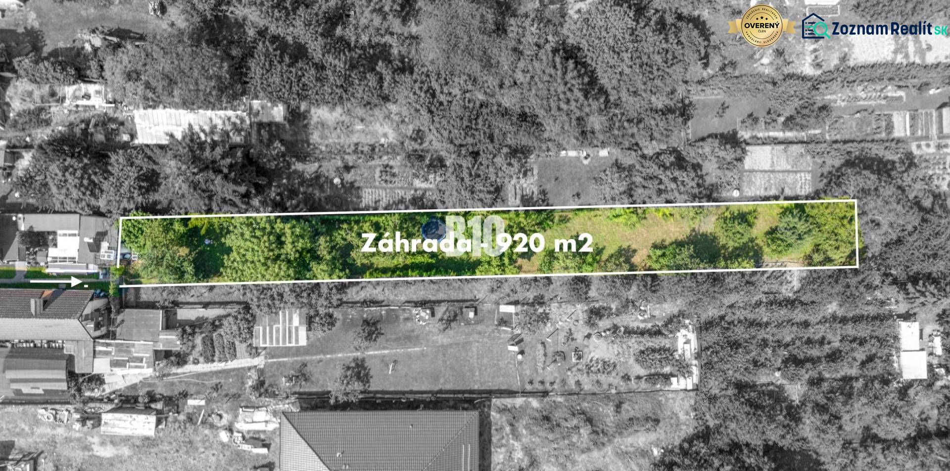 Letecký pohled na zahradu o rozloze 920 m², Pozemky - bydlení, Jadranská, Bratislava IV.