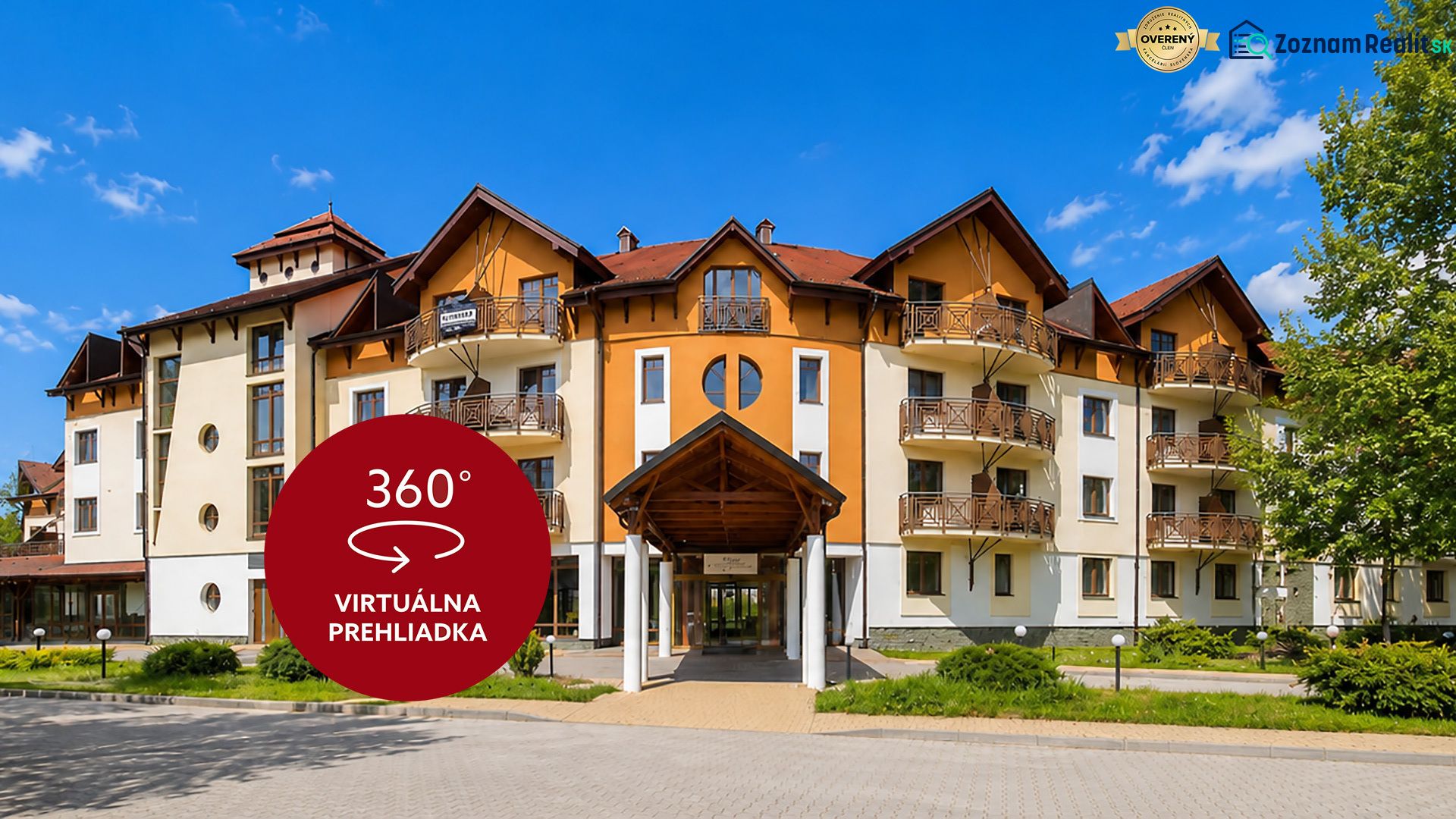 Budova s balkony a dřevěnými prvky v Bratislavě - Petržalce, Antolské. 360° virtuální prohlídka.