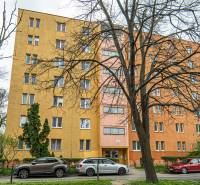 Pekný bytový dom na ulici Zimná s 3-izbovými bytmi, obklopený stromami a autami.