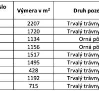 Tabulka s parcelami v Ižkovcích, uvádí výměry zemědělských a lesních pozemků a spoluvlastnické podíly.