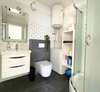 Koupelna v rekreačním apartmánu s WC, sprchou, umyvadlem a bojlerem.
