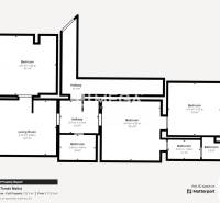 Půdorys rodinného domu se čtyřmi pokoji a dvěma koupelnami. Celková plocha 112,5 m².