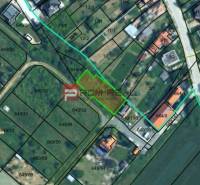 Katastrální mapa v Budmericích na Polní ulici, označující pozemky - bydlení.