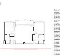 Půdorys dvoupokojového bytu 68-70 m² s návrhem zařízení a popisem vybavení místností.
