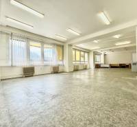 Prostorné kanceláře s velkými okny a linoleovou podlahou.