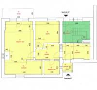 Půdorys Rekreačního apartmánu s terasou, kuchyní, ložnicí a obývacím pokojem ve Starém Smokovci.