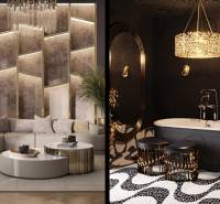 Luxusní interiér v rámci výstavby bytů s elegantním osvětlením a stylovou vanou.