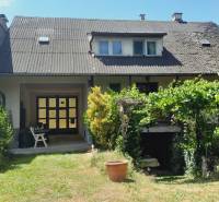 Rodinný dům v Potzneusiedlu se zahradou, rostlinami a viditelným patrem s okny.