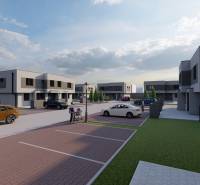 Ulice s novými domy na Triblavinské v Chorvatském Grobu, parkování a lidé v exteriéru.