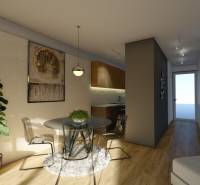 Interiér 4-pokojového bytu s jídelním prostorem, obrazem a rostlinami.