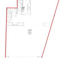 Půdorys obchodních prostor s toaletou, plochou 71,80 m², v Bratislavě - Staré Město.