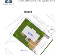Půdorys apartmánového domu, označující parkovací místa a zeleň, v Dolní Strehové.