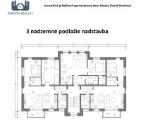 Půdorys třetího patra apartmánového domu s místnostmi v hotelech a penzionech.