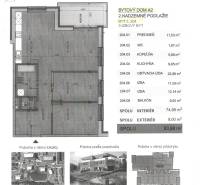 Půdorys 3-pokojového bytu s výměrou 74,98 m², balkonem a dispozicí pokojů.