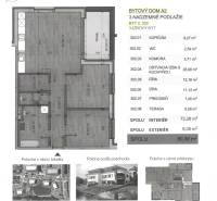Půdorys 3-pokojového bytu v podlaží s rozlohou 72,28 m², terasa 8,08 m².