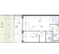 Půdorys rekreačního apartmánu s terasou a obývacím pokojem.