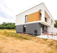 Rodinný dům v Piešťanech obklopený přírodou s moderním geometrickým designem.
