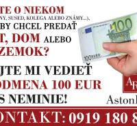 Inzerát nabízející odměnu 100 eur za tip na prodej bytu, domu nebo pozemku.