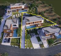 Luxusní vily s bazény ve Vodicích, obklopené zelení a moderní architekturou.