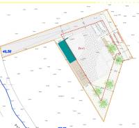 Architektonický plán vily ve městě Vodice s plánovaným uspořádáním a umístěním pozemku.