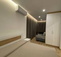 Rekreační apartmán s postelí, skříní, klimatizací a pohovkou.