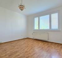 Pokoj v 3-pokojovém bytě s laminátovou podlahou, velkým oknem a centrálním osvětlením.
