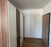 Chodba se skříní a dřevěnými dveřmi ve 3-pokojovém bytě.