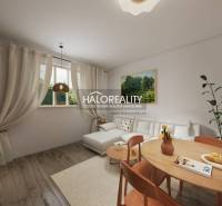 Obývací pokoj v 3-pokojovém bytě s podlahou s dřevěným dekorem, světlým nábytkem a dekorativními prvky.