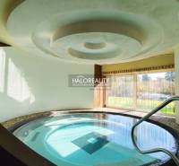 Interiérové gastro prostory s bazénem a výhledem do zahrady.