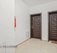 Chodba se dvěma dveřmi a hasicím přístrojem v 2-pokojovém bytě.