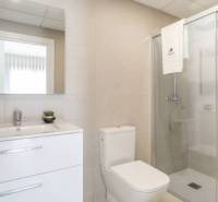 Koupelna rekreačního apartmánu s toaletou, umyvadlem a sprchovým koutem.