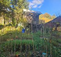 Chata v Trenčianských Teplicích na ulici Sady pod Dedovcem obklopená zelenou zahradou.