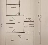 Půdorys rodinného domu v Černé Vodě s prostornými pokoji a technickou místností.