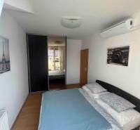 Ložnice v 3-pokojovém bytě s postelí, klimatizací a vestavěnou skříní.