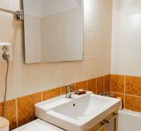 Koupelna se zrcadlem a umyvadlem v 2-pokojovém bytě.