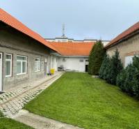 Rodinný dům na ulici M. A. Beňovského ve Vrbovém s trávníkem a dlážděnou terasou.