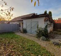 Rodinný dům v Dlhé Vsi s dvorem, travnatou plochou a garáží obklopený plotem.