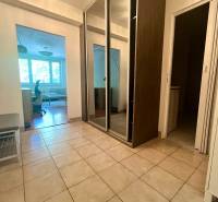 Chodba s dlážděnou podlahou a vestavěnou skříní v 3-pokojovém bytě.