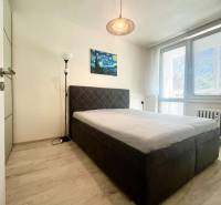 Ložnice s manželskou postelí, obrazem a stojací lampou v 3-pokojovém bytě.