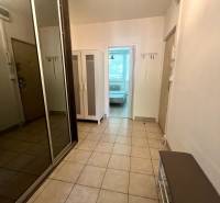 Vstupní chodba s dlažbou v 3-pokojovém bytě, šatní skříň a botník.