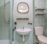 Koupelna s umyvadlem, sprchovým koutem a toaletou v hotelech a penzionech.