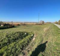 Krajina v okolí chaty na ulici Nová osada v Komárně s polem a cestou.