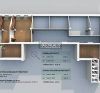 Půdorys kanceláří s podlahou s dřevěným dekorem, zahrnující společné toalety.