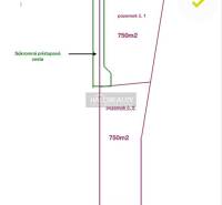 Plán pozemků na bydlení v Dulové Vsi, s přístupovou cestou a rozlohou 750 m².