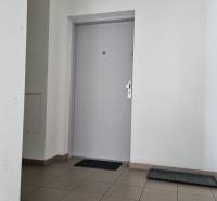 Eloxované dveře a dlažba v garsonce.