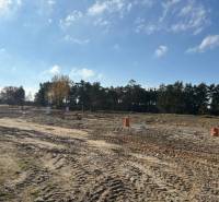 Pozemky na bydlení na ulici Pod Borovicou ve Studienke obklopené stromy a modrou oblohou.